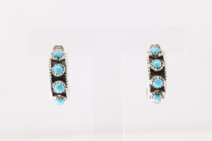 Native America Navajo Sterling Silver Turquoise Hoop Post Earring's By Falencia Yazzie.