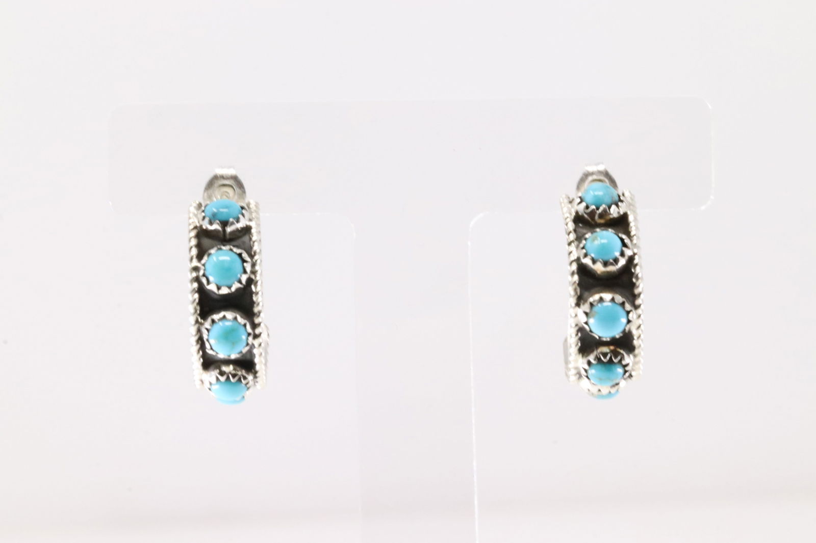 Native America Navajo Sterling Silver Turquoise Hoop Post Earring's By Falencia Yazzie.: This is a Native America Navajo Sterling Silver Turquoise Hoop Post Earring's By Falencia Yazzie.