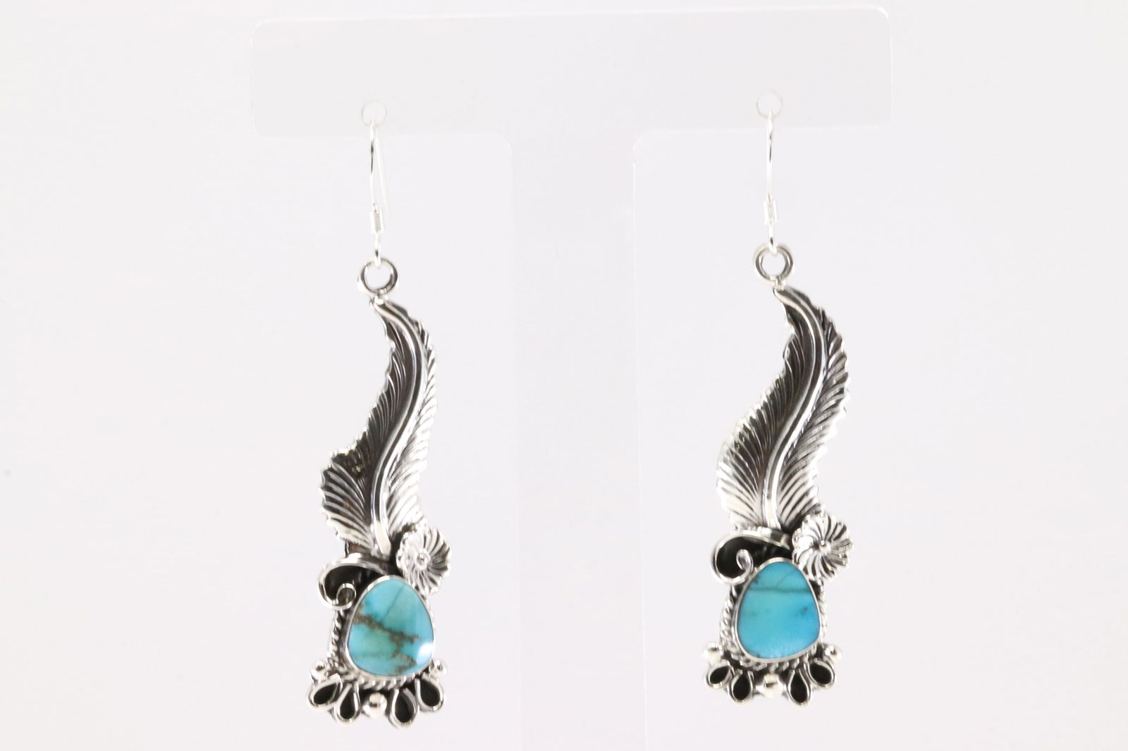 Native America Navajo Sterling Silver Turquoise Feather Dangling Earring's By Annette Martinez.: This is a Native America Navajo Sterling Silver Turquoise Feather Dangling Earring's By Annette Martinez.