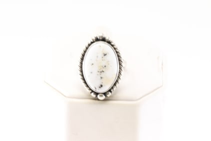 Native America Navajo Sterling Silver White Buffalo Ring By Eugene Belone.