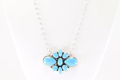 Native America Navajo Sterling Silver Turquoise Necklace By Phyllis A.Smith.