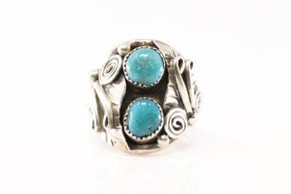 Native America Navajo Sterling Silver Turquoise Ring By B.