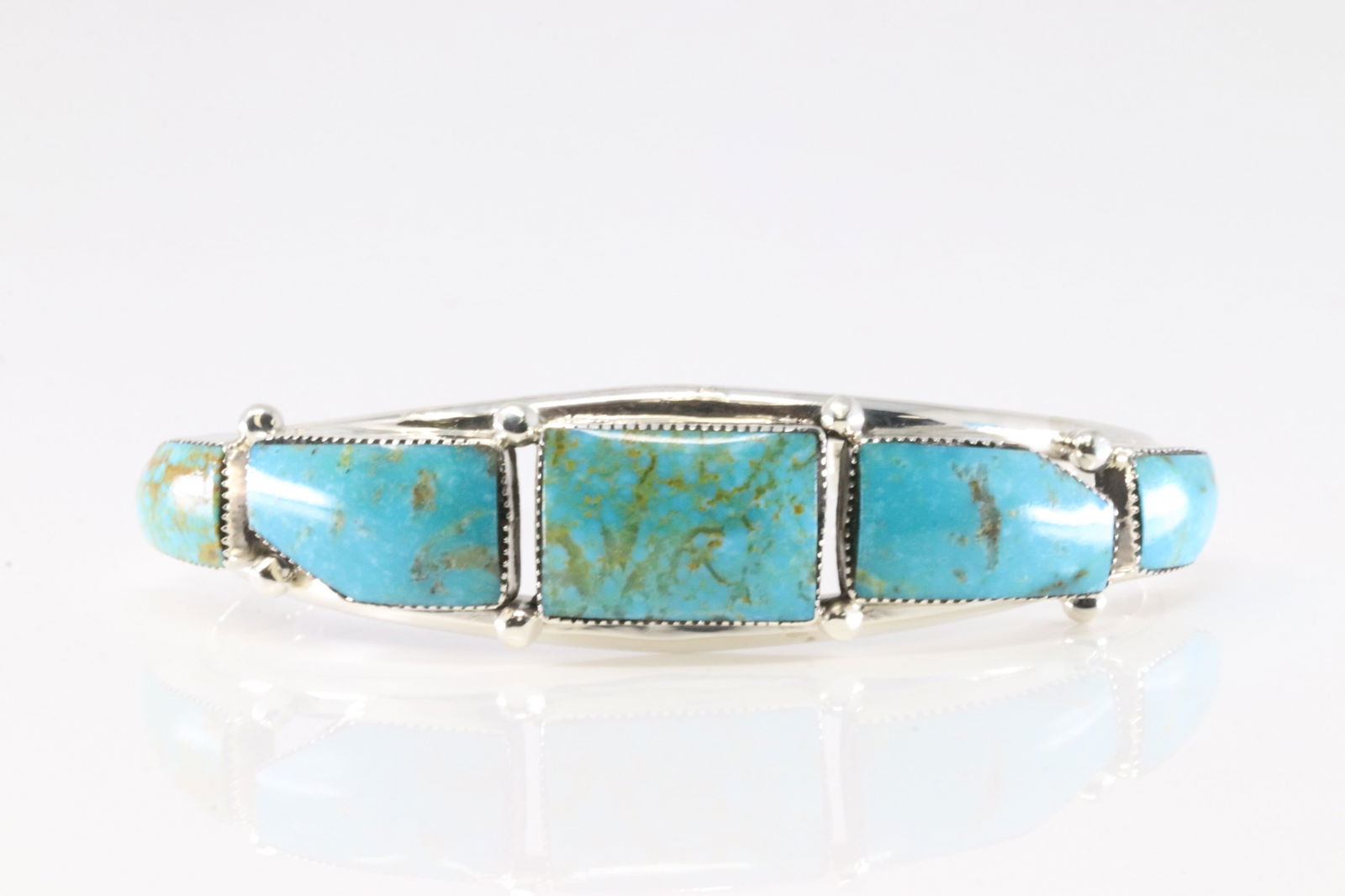 Native America Navajo Sterling Silver Turquoise Bracelet Cuff By Calvin Belin From R.B Company. (1 of 4)