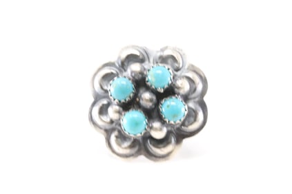 Native America Navajo Sterling Silver Turquoise Ring By T. Yazzie.