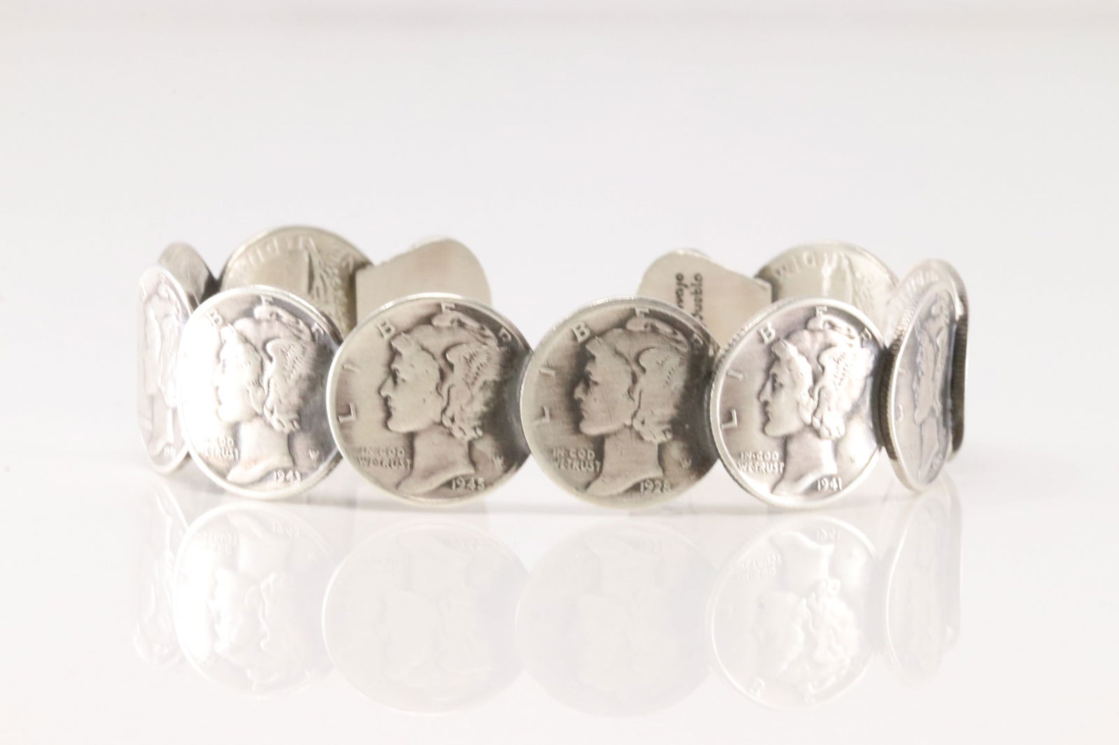 Native America Navajo Sterling Silver Turquoise Mercury Dime Bracelet Cuff By JMC. (1 of 4)