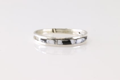 Native America Navajo Sterling Silver White Buffalo Inlay Ring By Jamie Johnson.