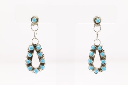 Native America Zuni Sterling Silver Turquoise Post Dangling Earring's By Waylon Johnson.