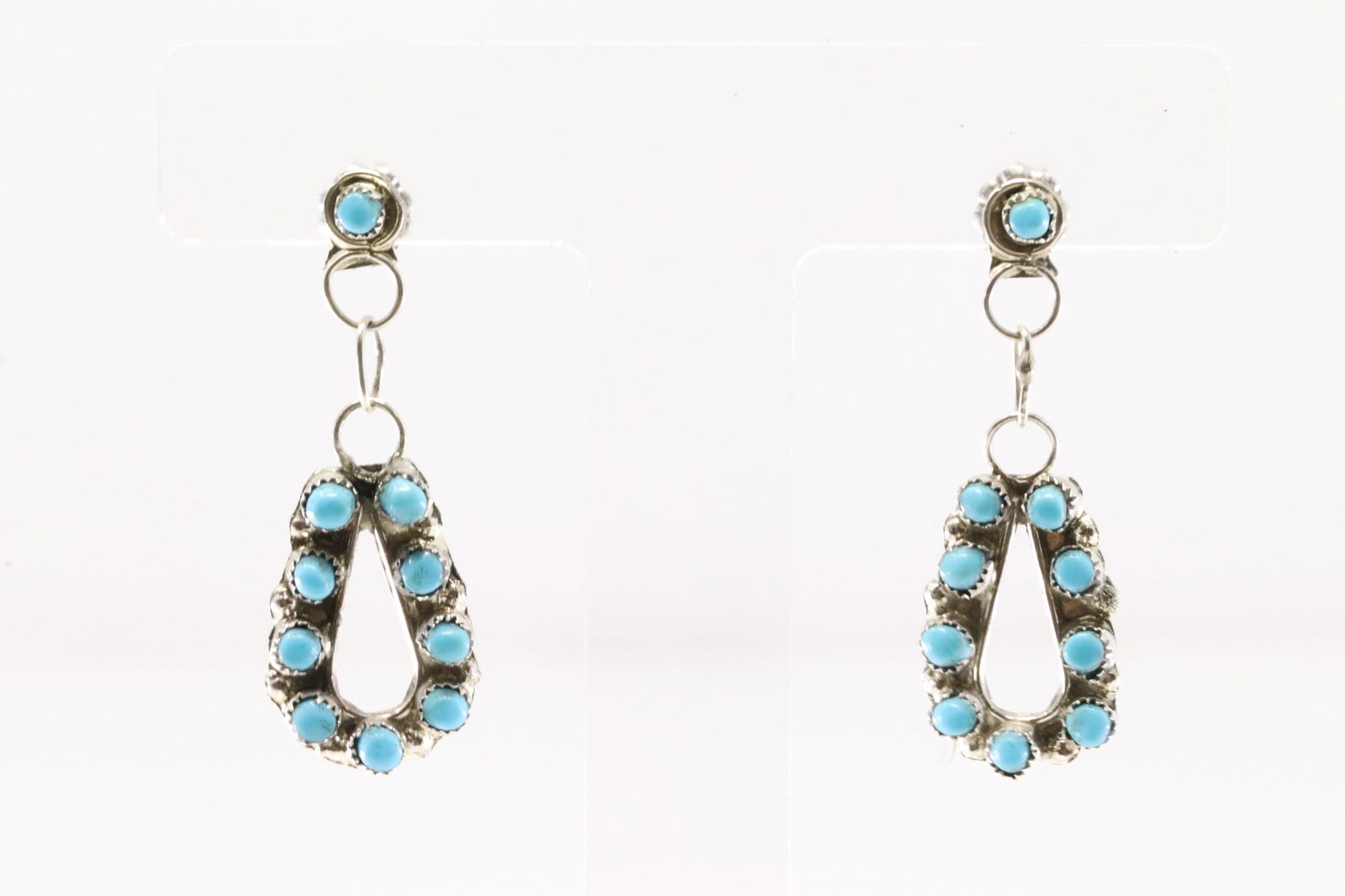Native America Zuni Sterling Silver Turquoise Post Dangling Earring's By Waylon Johnson.: This is a Native America Zuni Sterling Silver Turquoise Post Dangling Earring's By Waylon Johnson.