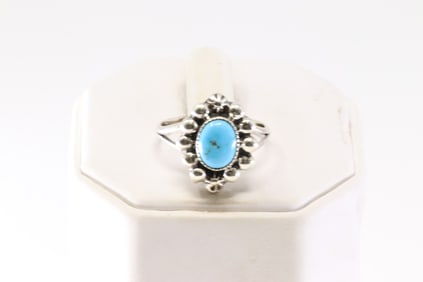 Native America Navajo Sterling Silver Turquoise Ring By Clarence Long. From R.B Company.