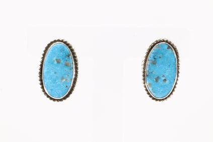 Native America Navajo Sterling Silver Turquoise Post Earring's By Arlene Lewis.