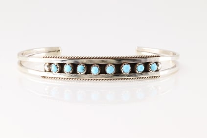 Native America Zuni Sterling Silver Turquoise Bracelet Cuff By Susie Livingston.
