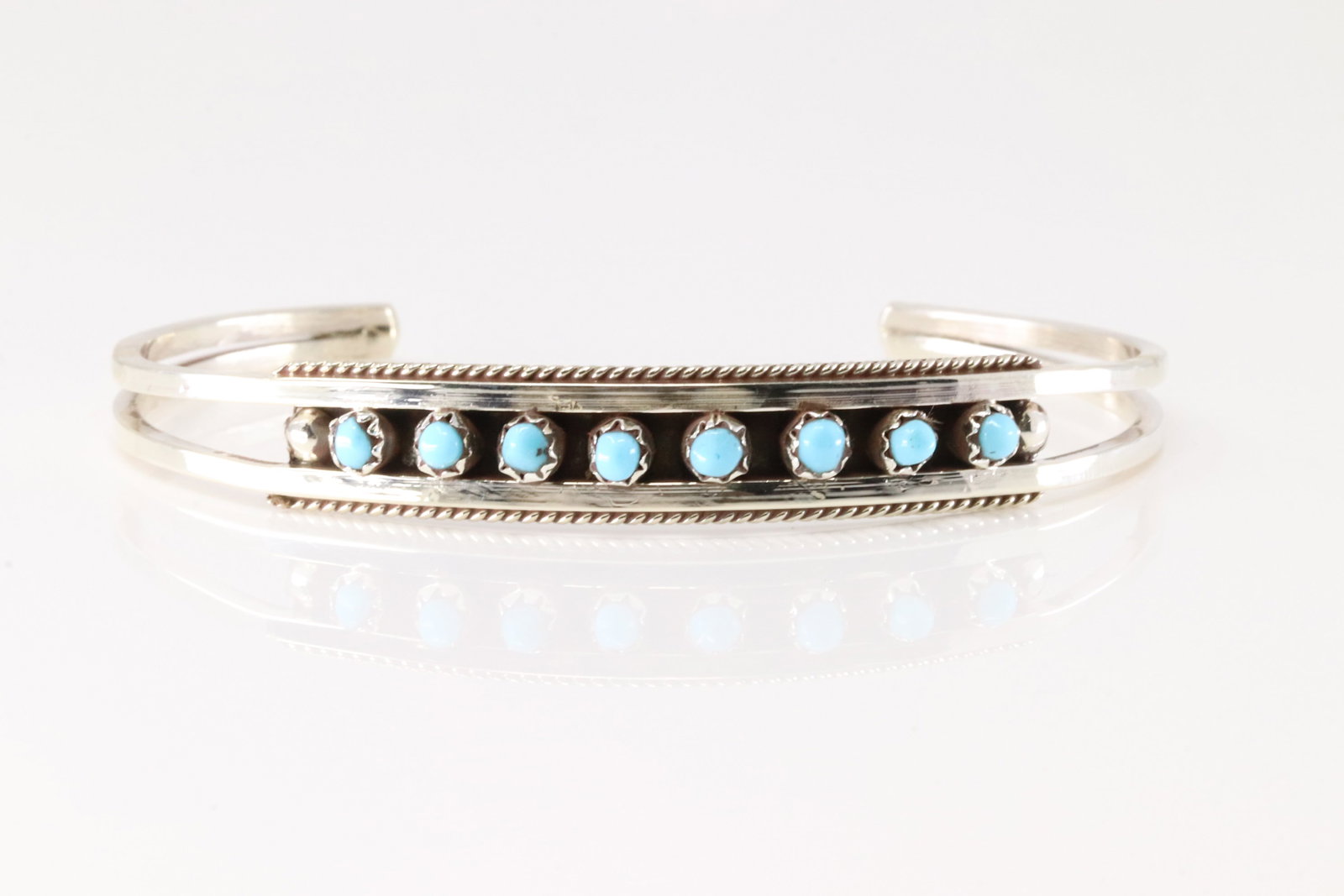 Native America Zuni Sterling Silver Turquoise Bracelet Cuff By Susie Livingston.: This is a Native America Zuni Sterling Silver Turquoise Bracelet Cuff By Susie Livingston.