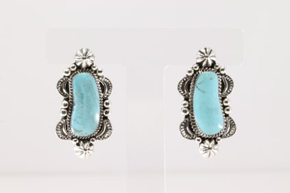 Native America Navajo Sterling Silver Turquoise Post Earring's By Sadie Jim. From R.B Company.