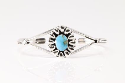 Native America Navajo Sterling Silver Turquoise Bracelet Cuff By Charlene Yazzie.