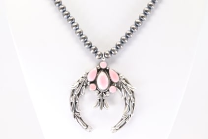 Native America Navajo Sterling Silver Pink Conch Pendent By Bobby Platero. From R.B. Company. With