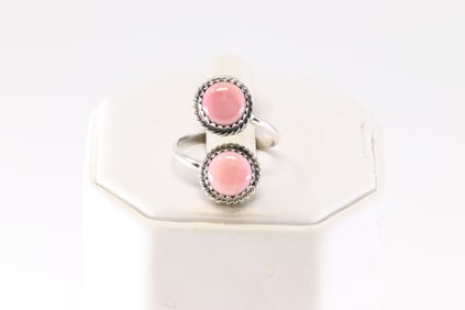 Native America Navajo Sterling Silver Pink Conch Ring By Esther White.