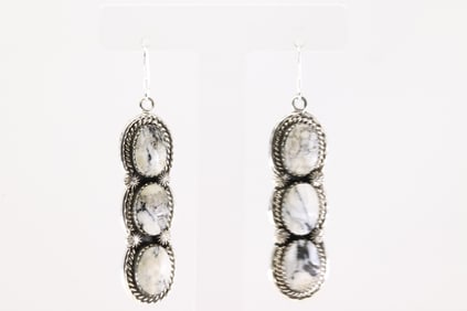 Native America Navajo Sterling Silver White Buffalo Dangling Earring's By Phyllis A. Smith.