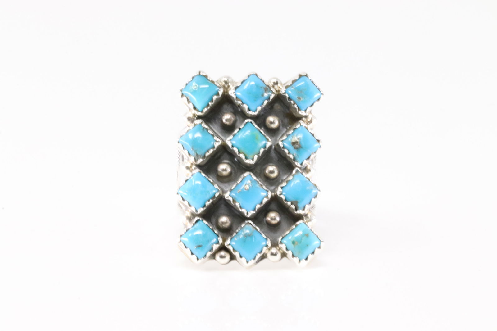 Native America Navajo Sterling Silver 3 Rows Turquoise Ring By Verley Betone. (1 of 4)