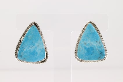 Native America Navajo Sterling Silver Turquoise Post Earring's By Arlene Lewis. From R.B Company.