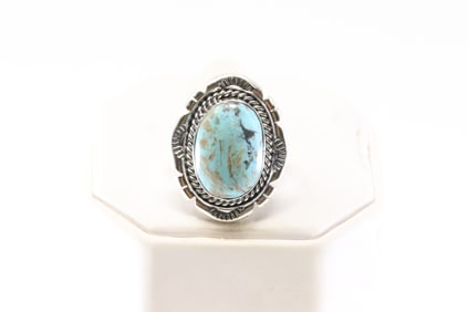 Native America Navajo Sterling Silver Turquoise Ring By Samuel Yellowhair.