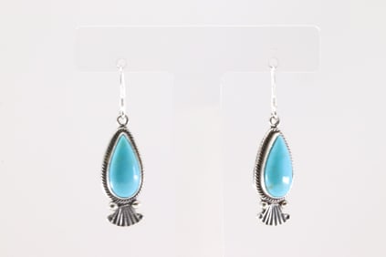 Native America Navajo Sterling Silver Turquoise Dangling Earring's By Verley Betone. From R.B