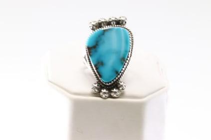 Native American Navajo Sterling Silver Turquoise Ring By Selina Warner.