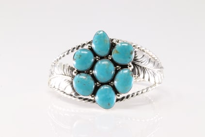 Native American Navajo Sterling Silver Turquoise Bracelet Feather Cuff By A.Smith.