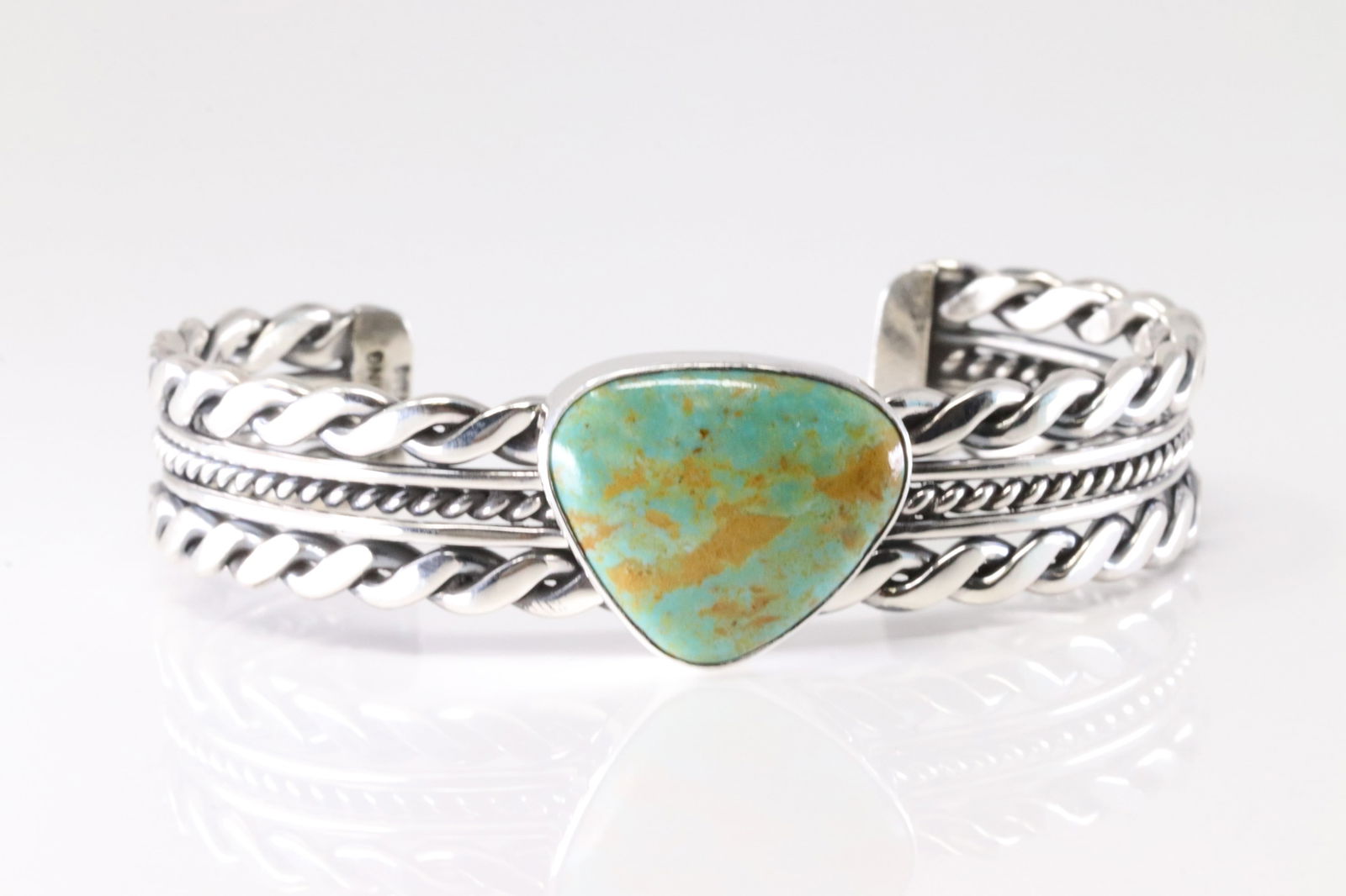 Native America Navajo Sterling Silver Turquoise Bracelet Cuff By Roy Tom.: This is a Native America Navajo Sterling Silver Turquoise Bracelet Cuff By Roy Tom. Stamp R.Tom.