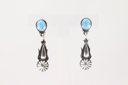 Native American Navajo Sterling Silver Turquoise Post Dangling Earring's By Verley Betone. From R.B