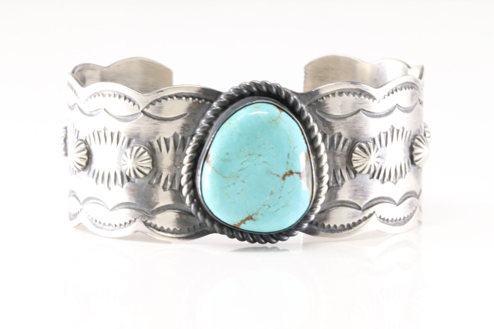 Native American Navajo Sterling Silver Turquoise Bracelet Cuff By Chimnes B. (1 of 5)