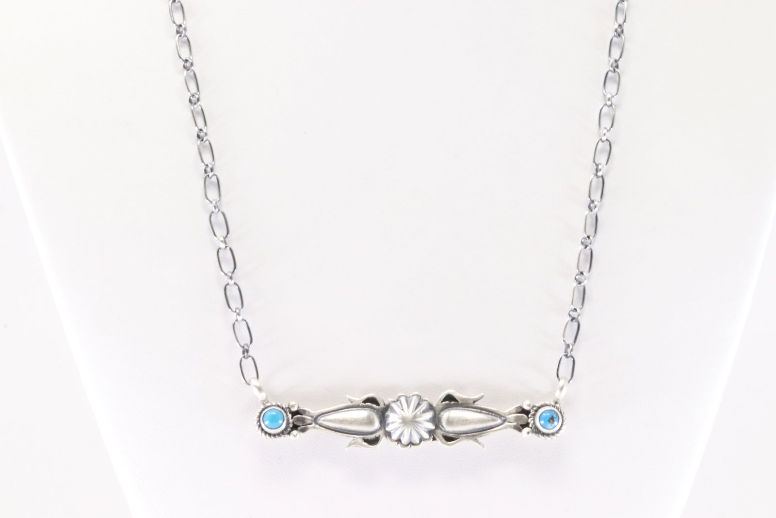 Native American Navajo Sterling Silver Turquoise Necklace By Marita Benally From R.B Company.: This is a Native American Navajo Sterling Silver Turquoise Necklace By Marita Benally From R.B Company. Necklace length: 18.00"