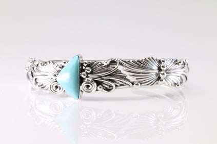 Native American Navajo Sterling Silver Turquoise Bracelet Cuff By Emerson Delgarito. From R.B