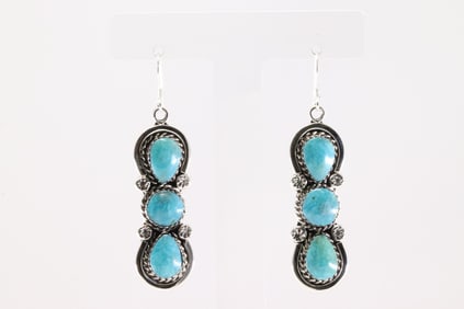Native American Navajo Sterling Silver Turquoise Dangling Earring's By Marie Bahe. From R.B Company.