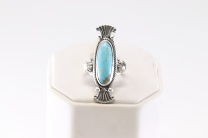 Native America Navajo Sterling Silver Turquoise Ring By Maritta Benally. From R.B Company.