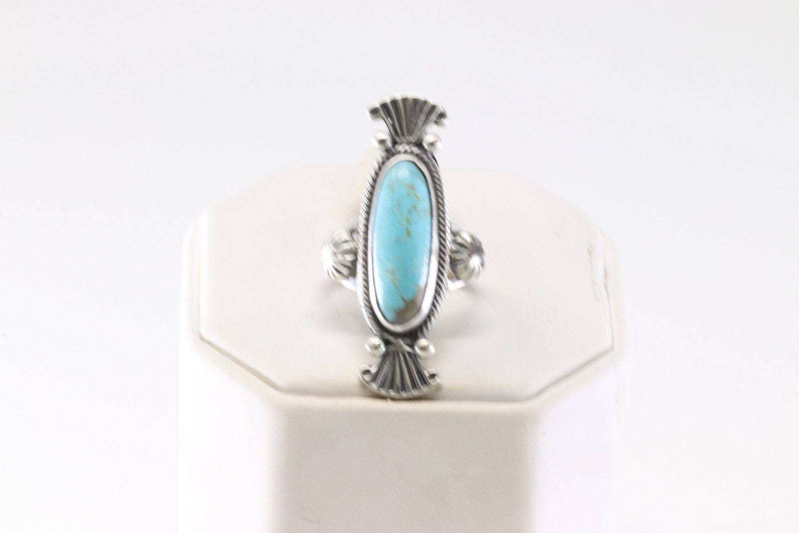 Native America Navajo Sterling Silver Turquoise Ring By Maritta Benally. From R.B Company.: This is a Native America Navajo Sterling Silver Turquoise Ring By Maritta Benally. From R.B Company. Stamp R.B. Ring Size: 7.00.