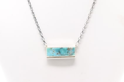 Native America Navajo Sterling Silver Kingman Turquoise Necklace By Steve Francisco.