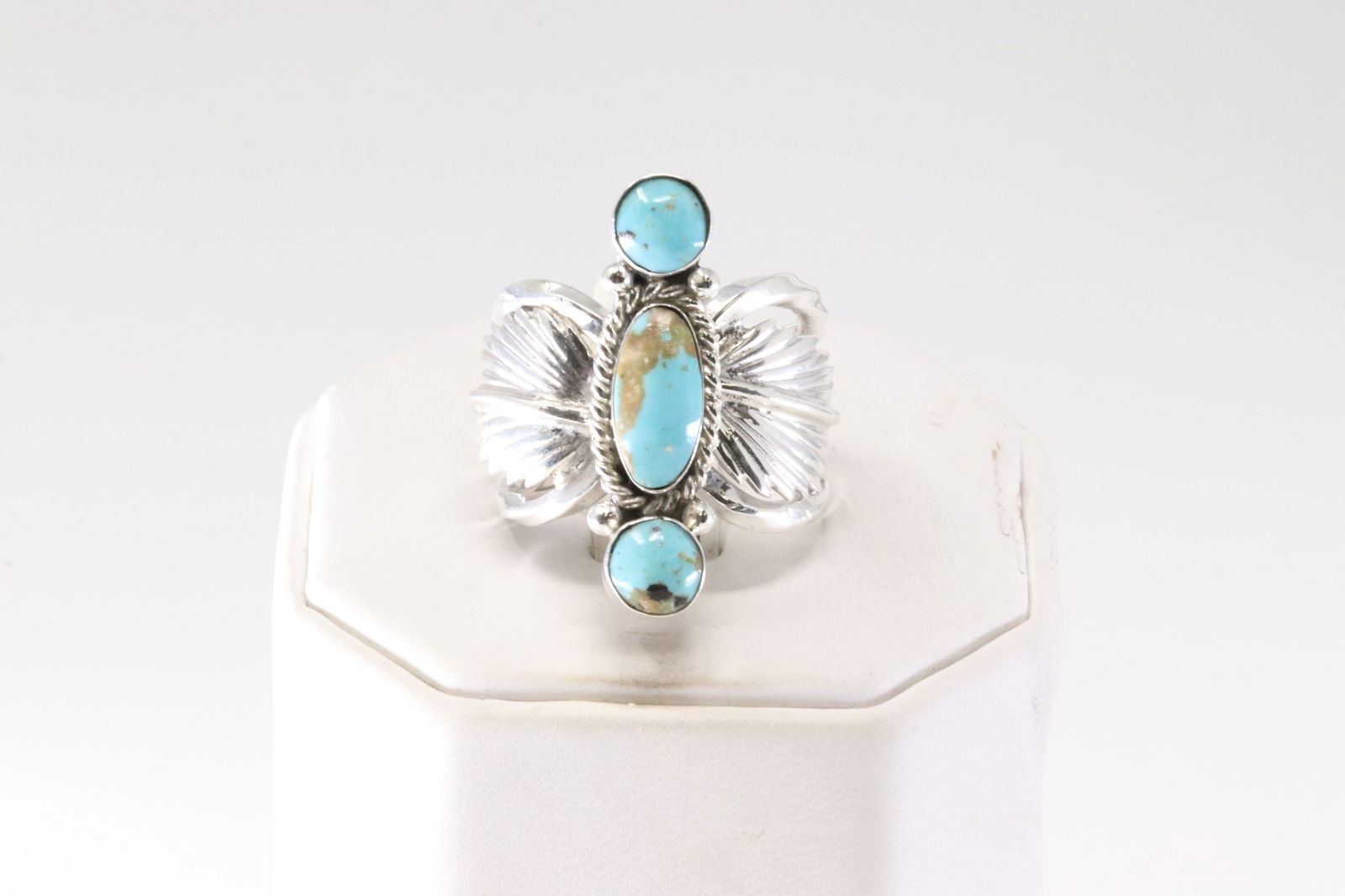 Native America Navajo Sterling Silver Turquoise Feather Ring By Loretta Delgarito. From R.B Company. (1 of 4)