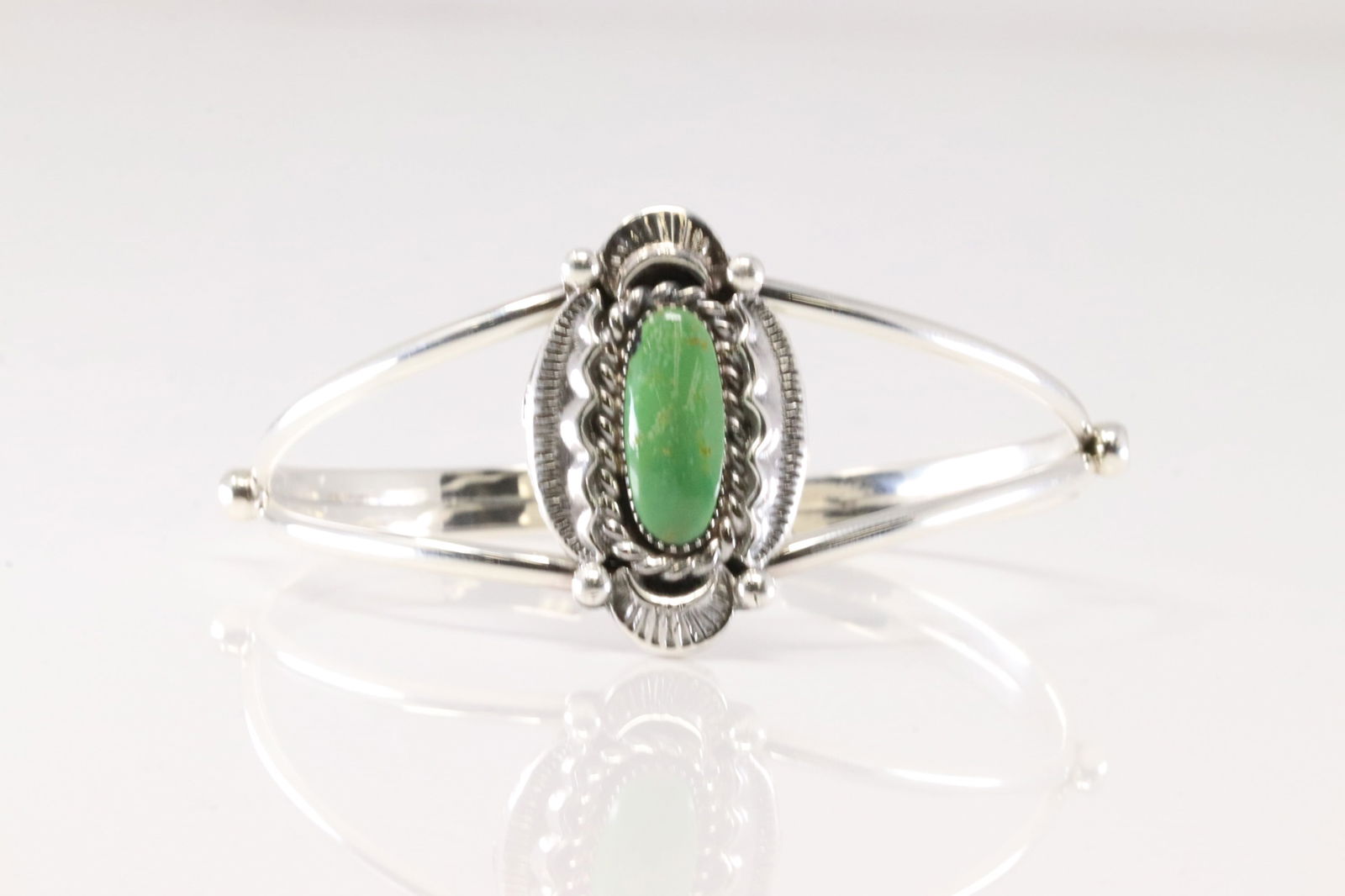 Native America Navajo Sterling Silver Turquoise Bracelet Cuff By Sadie Jim.: This is a Native America Navajo Sterling Silver Turquoise Bracelet Cuff By Sadie Jim.