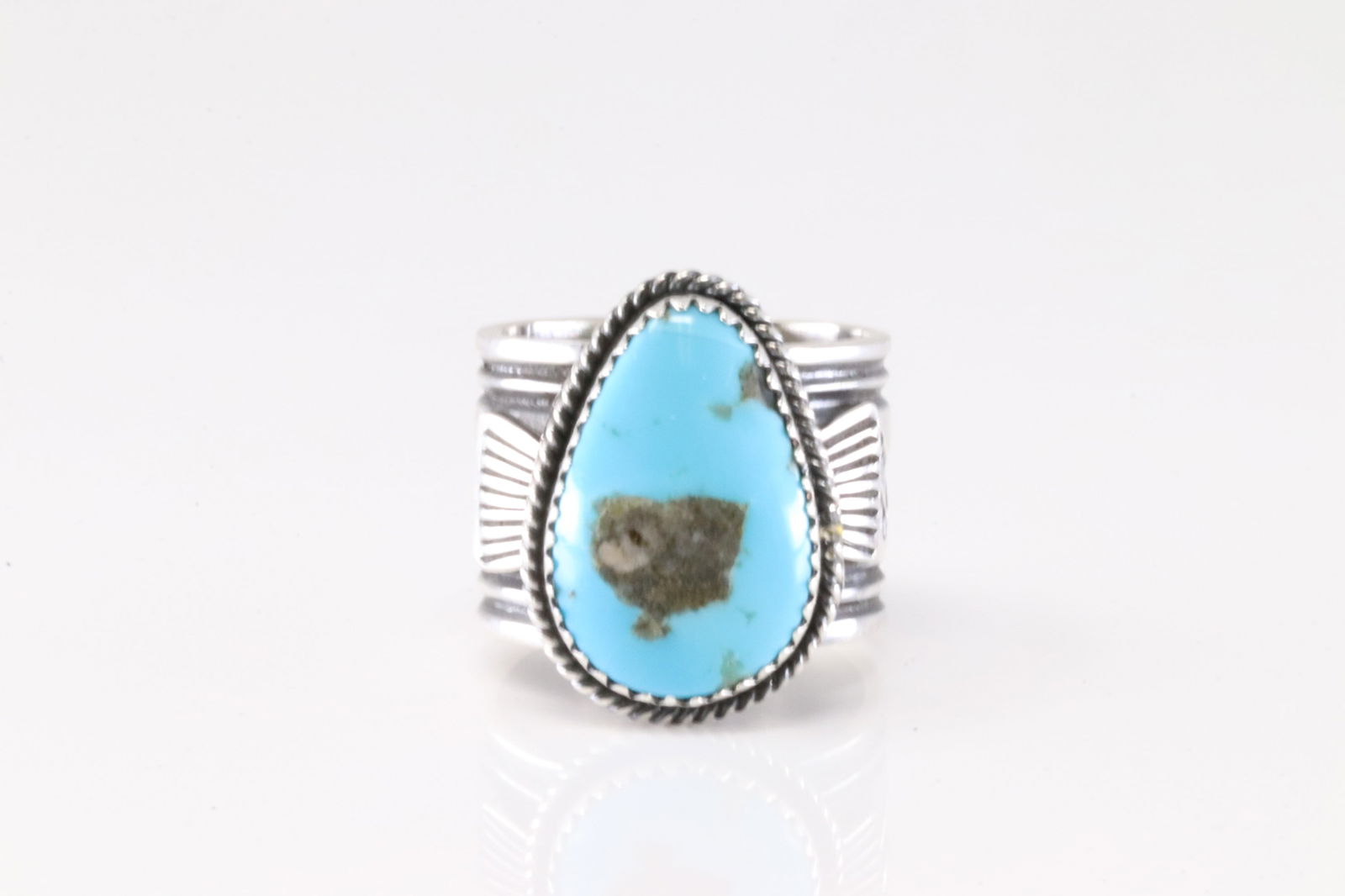 Native America Navajo Sterling Silver Kingman Turquoise Ring By Sunshine Reeves. (1 of 4)