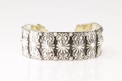 Native America Navajo Sterling Silver Solid Stamped Bracelet Cuff By Bobby Platero. From R.B