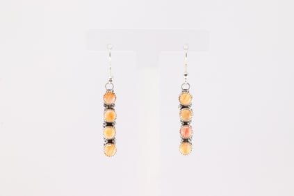 Native America Navajo Sterling Silver Spiny Oyster Dangling Earring's By Maxine Ramirez.