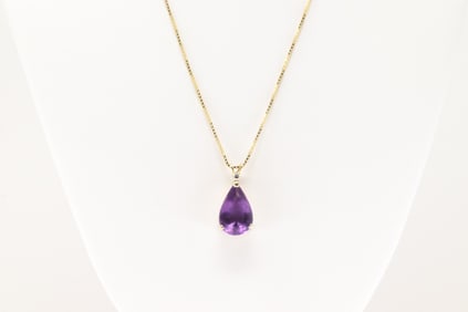 Amethys & Diamond Pendent / Necklace 14Kt.