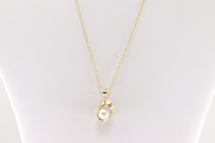 Pearl & Diamond Pendant / Necklace 14Kt.