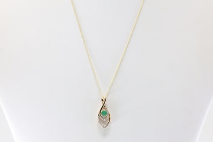 Emerald & Diamond Pendent / Necklace 14Kt.