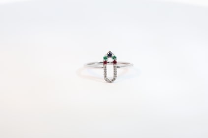 Multii-Color Gems & Diamond Paper Clip Ring 14Kt.
