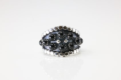 Native America Navajo Sterling Silver Black Onyx Ring By Kenny Lonjose.