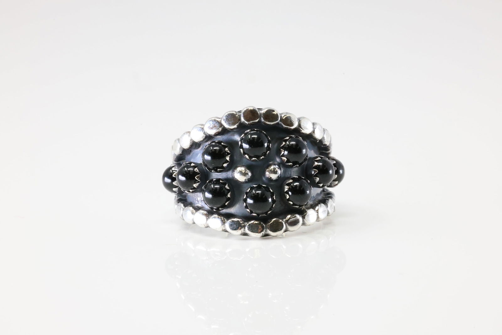 Native America Navajo Sterling Silver Black Onyx Ring By Kenny Lonjose. (1 of 4)