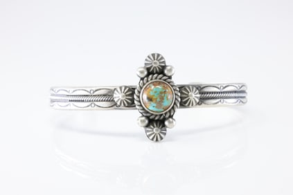 Native America Navajo Sterling Silver Kingman Turquoise Bracelet Cuff By Mike Calladitto.
