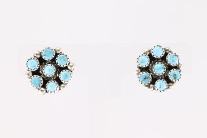 Native America Navajo Sterling Silver Kingman Turquoise Post Earring's By B.