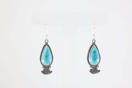 Native America Navajo Sterling Silver Turquoise Dangling Earring's By Verley Betone. From R.B